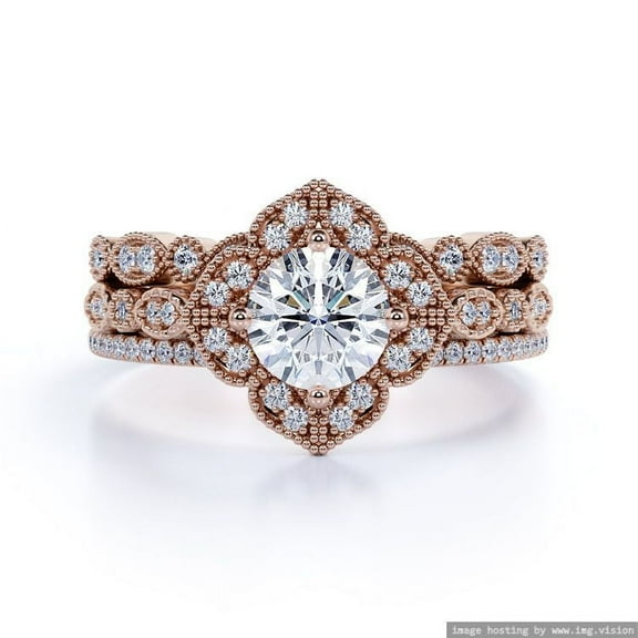 Vintage Moissanite Ring 1.9 carat Round cut Trio Wedding Bridal Ring Set925 Sterling Silver (Solid) Ring Size - 4 US