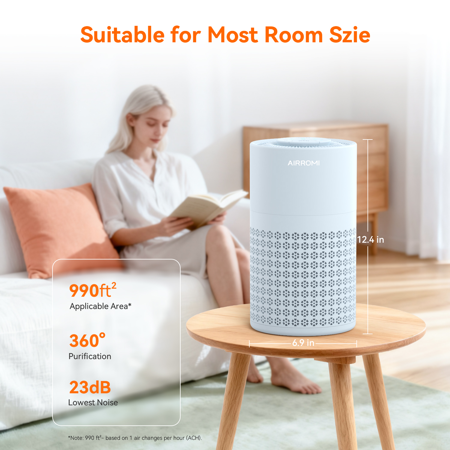 AIRROMI Air Purifier for Home Bedroom Covers 990 Ft² - Hepa 3-in-1 Filter, with Aromatherapy, Night Light & Timer, Remove Smoke, Pet Dander, Odor, Dust,A2001 Blue