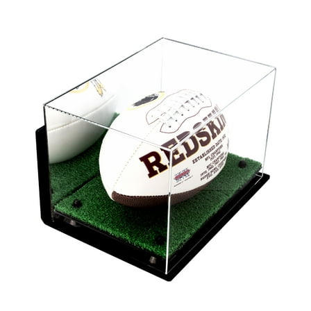Deluxe Acrylic Football Display Case with Black Risers, Mirror, Turf Base and Wall Mount (A004-BR)