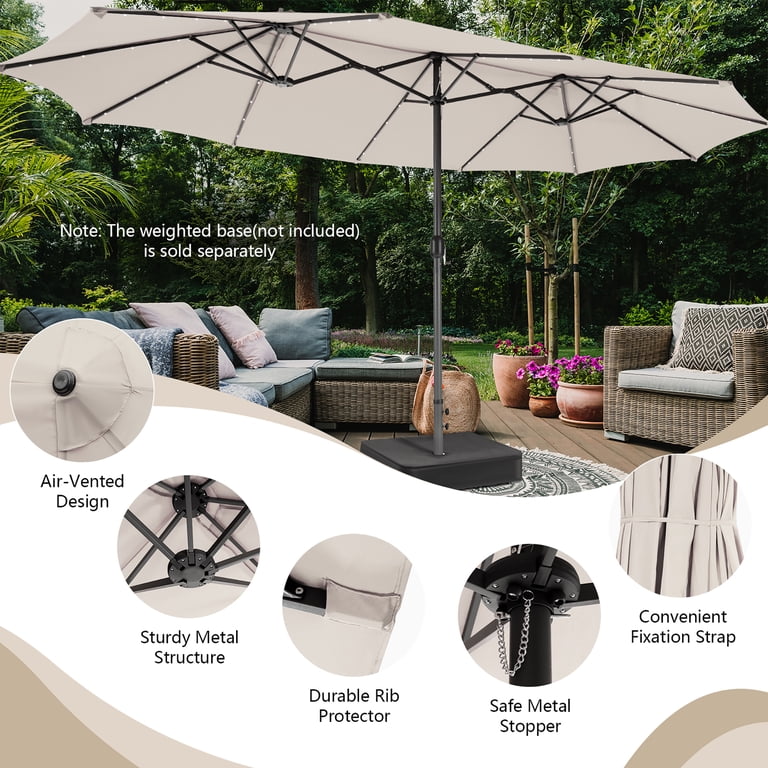 Costway 15FT Twin Patio Double-Sided Umbrella 48 Solar LED Lights Crank  Outdoor Beige - Walmart.com