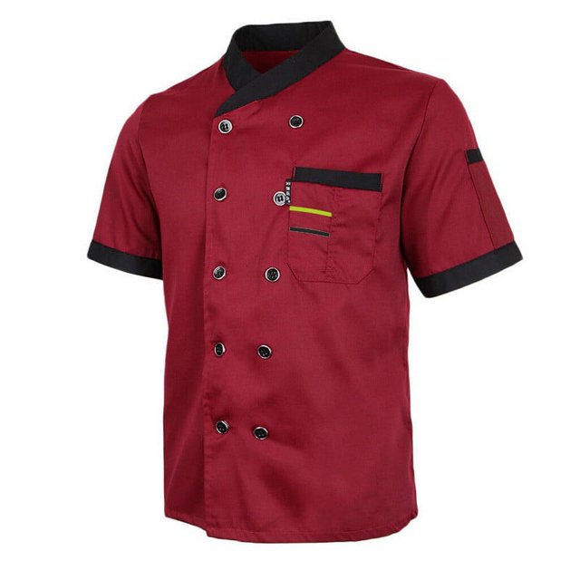 MYG Unisex Hotel Chef Clothes Stand Collar Button Short Sleeve T-shirt Tops