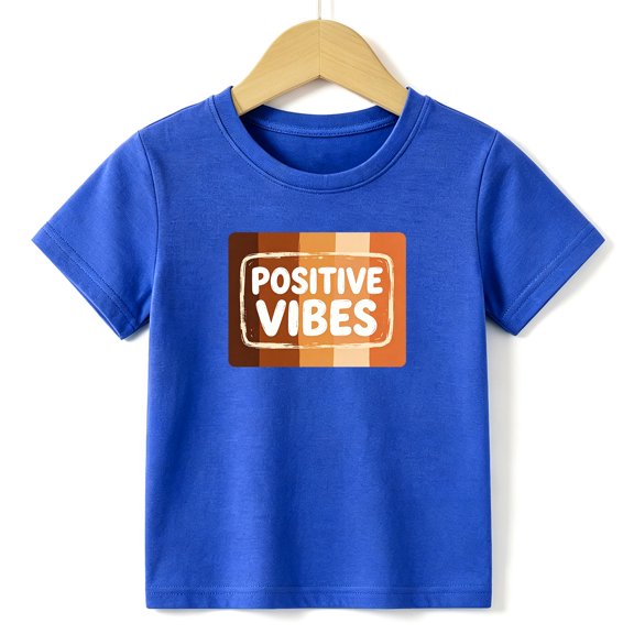 Boys Graphic Tees Positive Vibes Kids T Shirt Vintage Retro Summer 100% Cotton Short Sleeve Soft Tops 4-13Y Blue