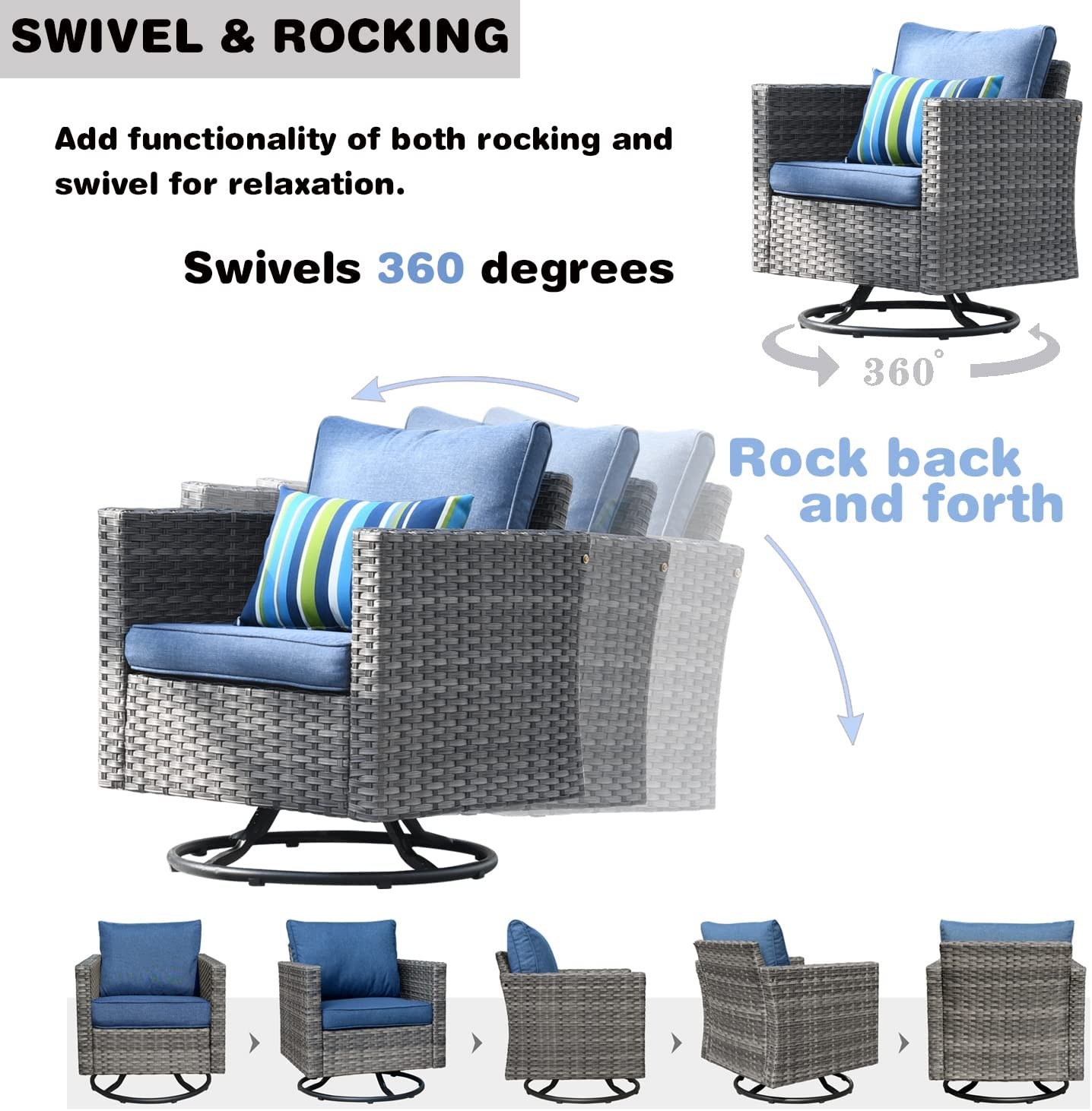 Ovios 6 Pieces Outdoor Patio Furniture with 360° Swivel Rocking Chairs ...