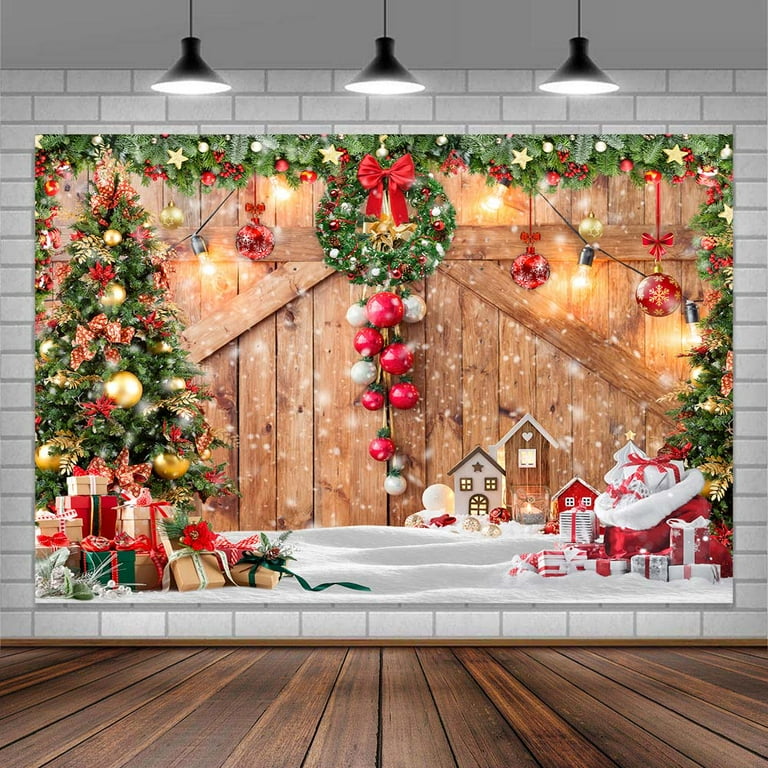Christmas Wood Photography Backdrop Winter Holiday Xmas Tree