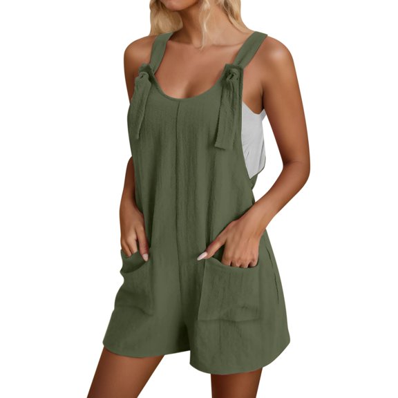 Women Jumpsuits Summer Casual Adjustable Strap Wide Leg Romper Shorts with Pockets All Occasions Wear