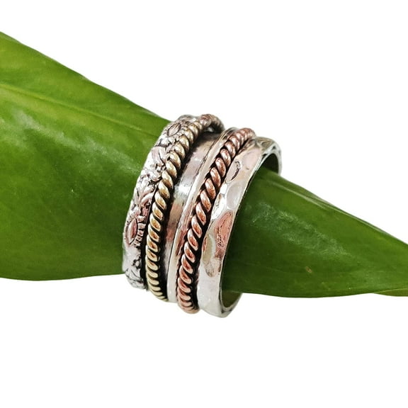 Infinity Spinner Band, Meditation Ring, 925 Sterling Silver Ring, Spinning Thumb Ring, ThreeTone Ring, Fidget Ring, Handmade Jewelry, Christmas Oxidized, Womans Band Ring, Anxiety Ring, Mans Band Gift