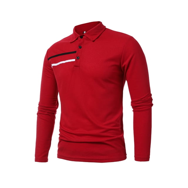 Cathalem Polo à Manches Longues pour Hommes Coupe Ajustée Décontractée Polo de Golf Imprimé, Rouge TG