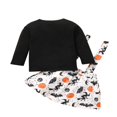 thumbnail image 4 of Tenue d'Halloween 2 Pcs pour Filles Imprimé Lettre Col Rond Manches Longues Jupe à Bretelles Citrouille, 4 of 8