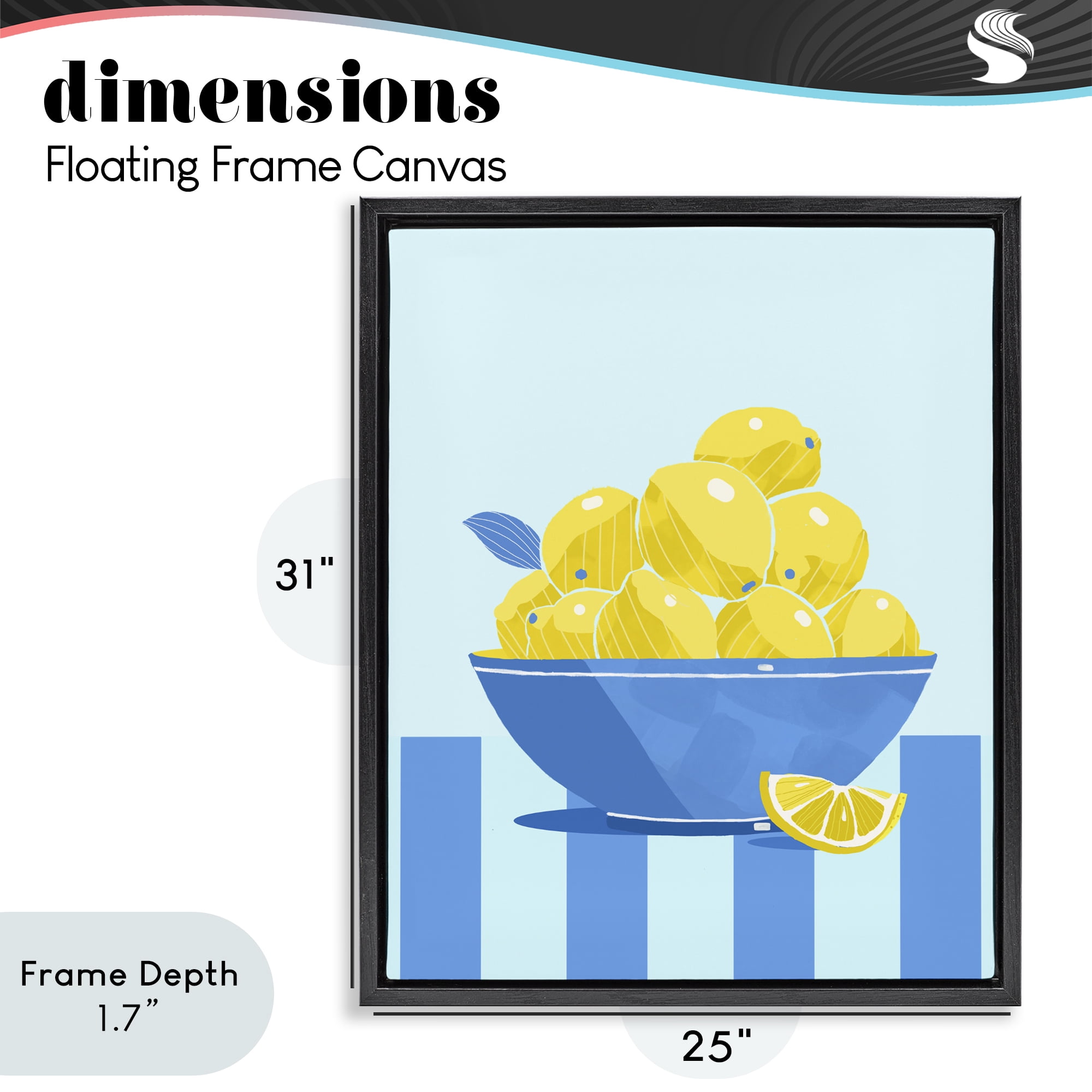 Stupell Industries Yellow Lemon Bowl Striped Black Framed Floater Canvas Wall Art, design by Lucca Sheppard