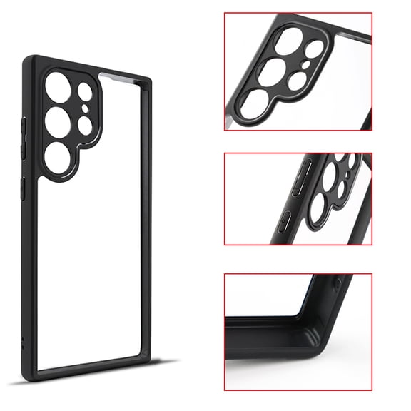 for Samsung Galaxy S24 Ultra Case, Clear Slim Thin Transparent Shockproof Soft TPU Bumper Clear PC Back Phone Case Cover for Samsung Galaxy S24 Ultra (Not Include The Screen Protector), Black