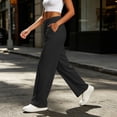 thumbnail image 3 of Yyeselk Women Wide Leg Yoga Pants with Pockets Loose Fit High Waist Drawstring Casual Stretch Cozy Fall Trousers for Walking Working Black XXXL, 3 of 3