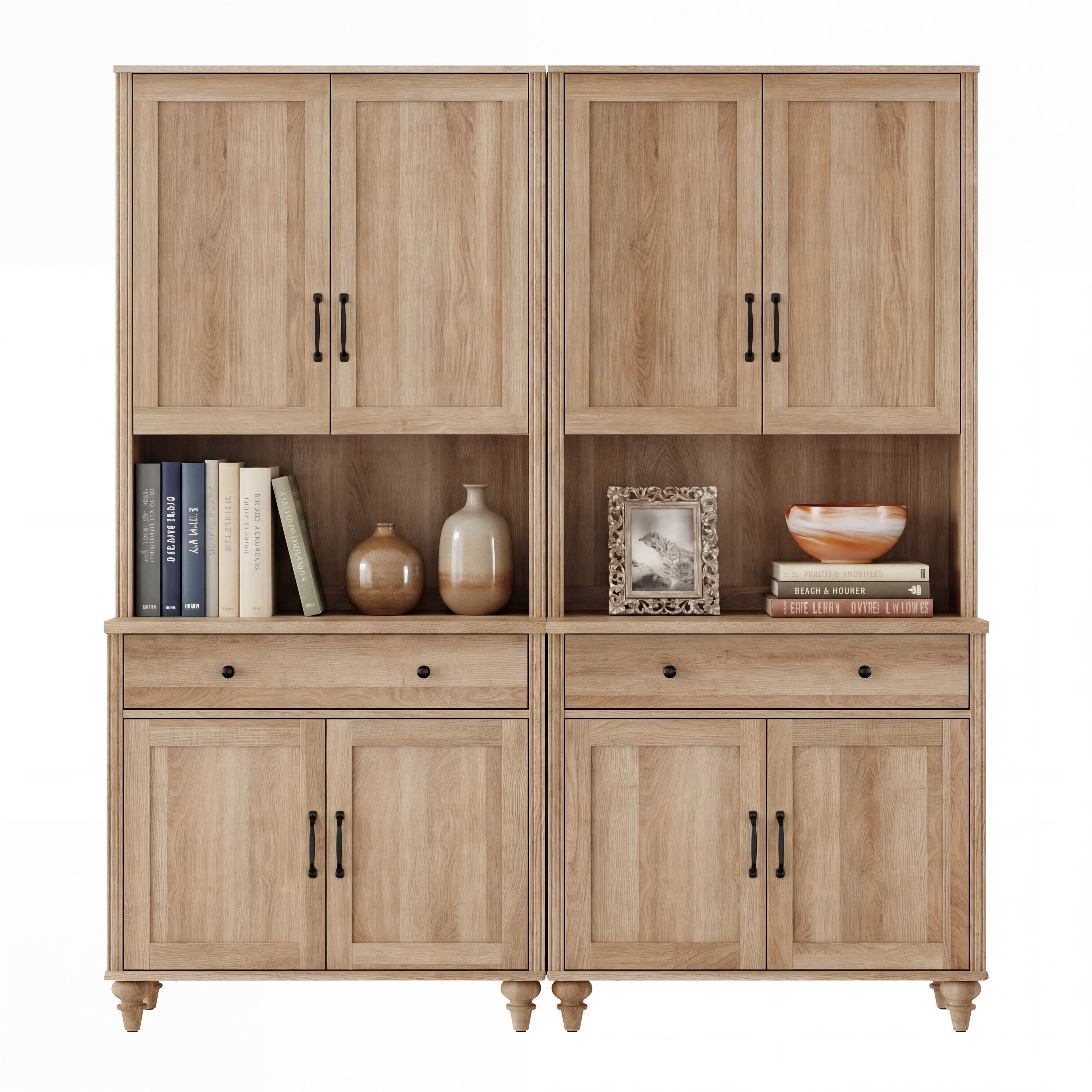 Oak Large Bookcase, Farmhouse Bookshelf with Ample Storage Cabinet, Large Library Wooden Bookshelves for Living Room, Office, Study Room