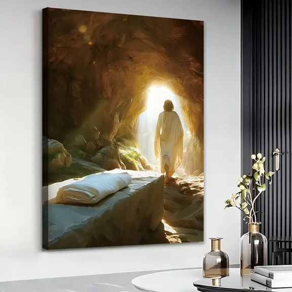 Wooden Framed Extra Large Canvas Wall Art, Victory In Jesus, He Is Risen, The Tomb Is Empty, Risen Lord Canvas, Wall Decor Framed Gift for Christian, Wrapped Canvas, Ready to Hang