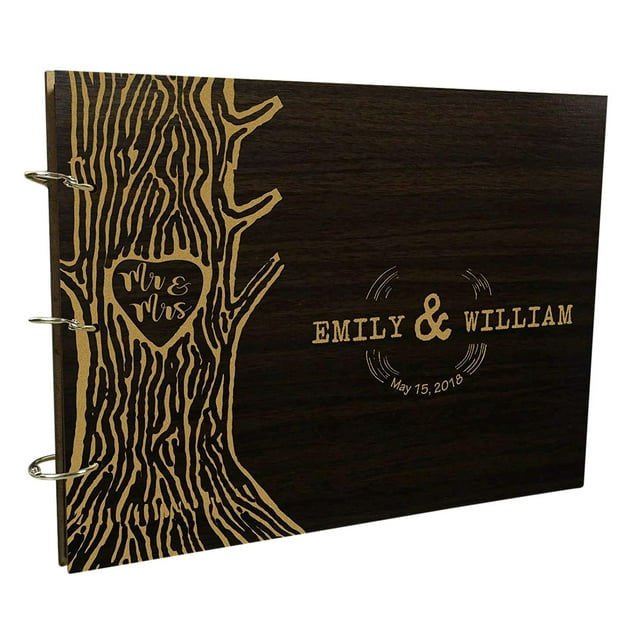 Handmade Rustic Wedding Wood Wooden Guest Book Personalized Name Engraved Advice Book