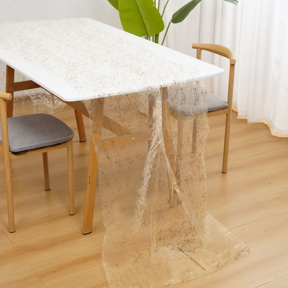 27x118 Inches Romantic Gold Gauze Sheer Chiffon Table Runner, Gold Sheer Table Runner, Sequin Glitter Gold Table Runner, Gold Party Decorations for Wedding Bridal Birthday Baby Shower