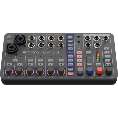 Zoom LiveTrak L-6 Portable 6-Channel Digital Mixer and Multitrack Recorder + Audio-Technica ATH-M20x Professional Studio Monitor Headphones, Black + Cleaning kit + USB C to Male USB C Cable