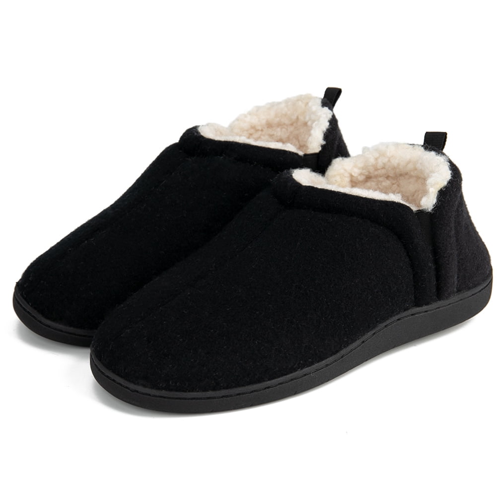 Ablanczoom Slippers for Men Cozy Memory Foam House Shoes with PlushAnti-Skid Rubber Sole Slip on Flats, Men's, Size: 6.5-7, Black