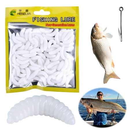 ShYlai 50Pcs 20mm Maggot Grub Soft Fishing Worm Lure for Freshwater Seawater (White)