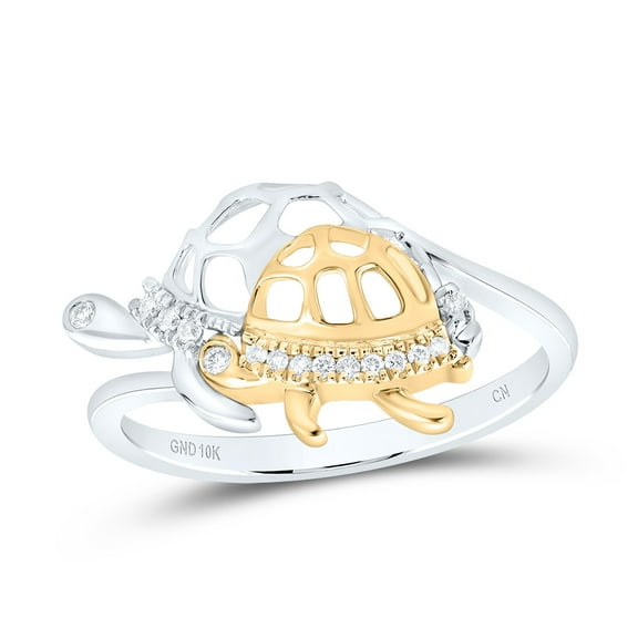10k Yellow White Gold 1/12 Cttw Diamond Turtle Wedding Engagement Anniversary Ring, Women Size: 5-9