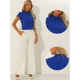 thumbnail image 2 of DARING DIVA Stand Collar Cap Sleeve Keyhole Back Blouse S Royal Blue, 2 of 6