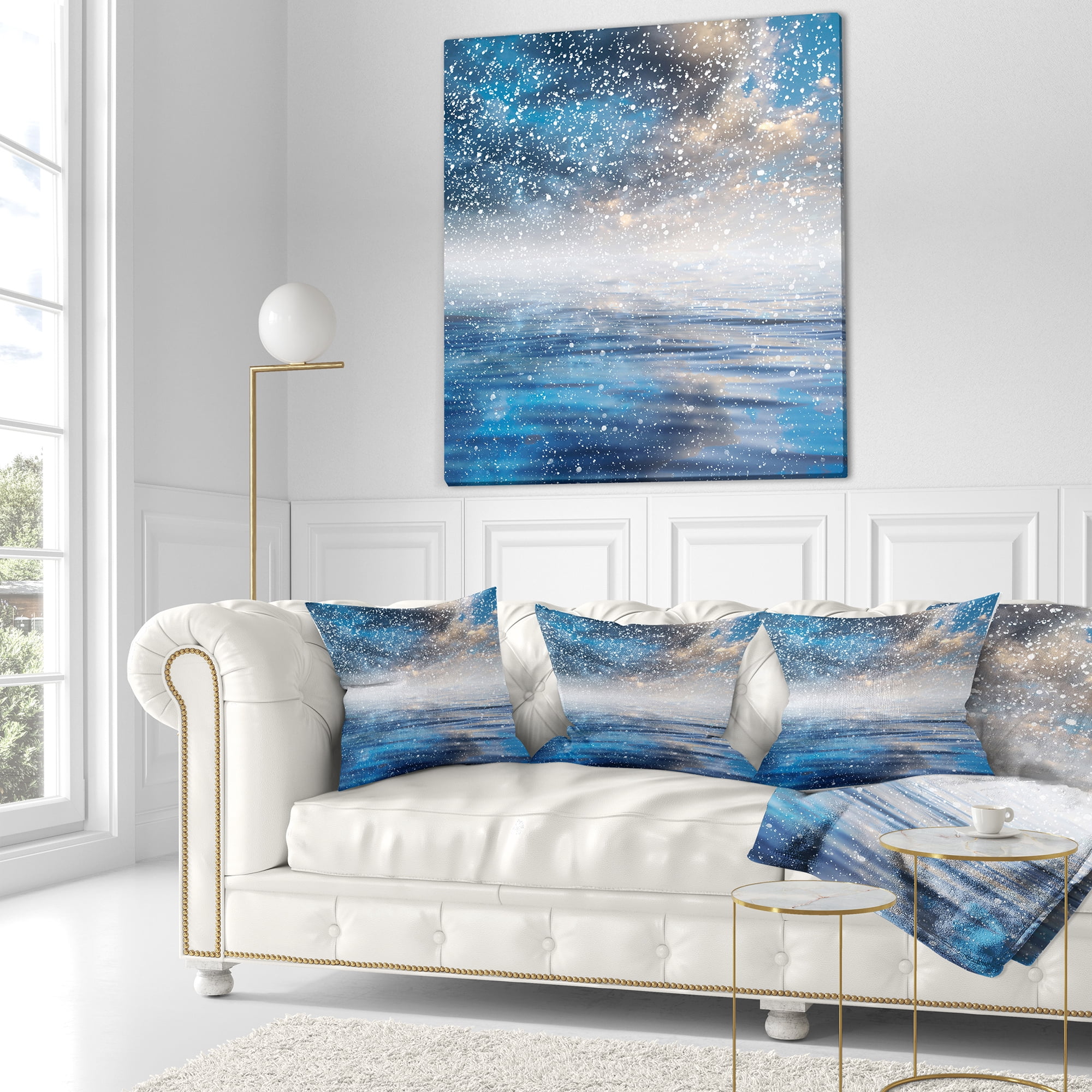 Designart Blue Sky Reflection in the Lake - Skyline Photography Throw Pillow - 16x16