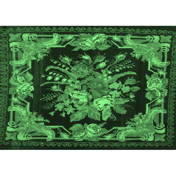 Ahgly Company Indoor Rectangle Medallion Emerald Green French Area Rugs, 3' x 5'