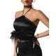 thumbnail image 2 of SAYOO, chaleco de plumas para mujer, sin mangas, con cordones, cuello Halter, espalda descubierta, retales de plumas, Tops de verano para fiesta de Club SAYOO  moda, 2 of 9