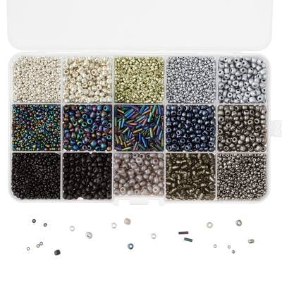 Bead Landing Black & Silver Mix Glass Seed Beads, 6 Pack