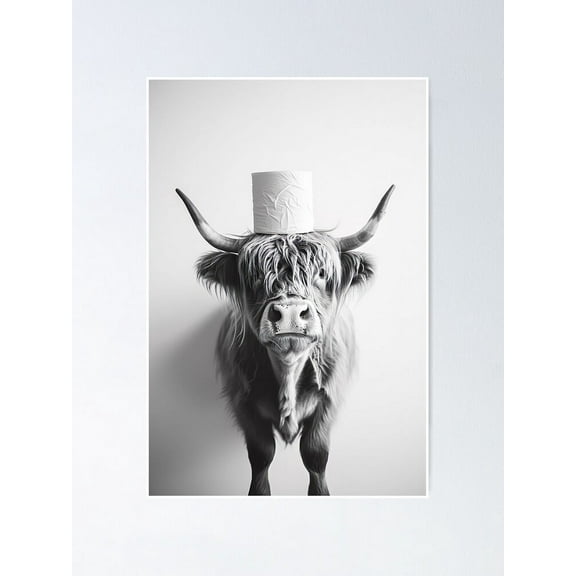 Aaroca Highland Cow in Bathroom with Toilet Paper on Head Poster Painting Artwork Modern Home Decor Ready To Hang 8"x10"or10"x8",Unframe