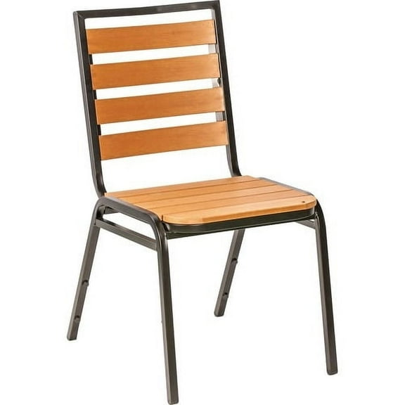 Lorell Teak Outdoor Chair - Teak Faux Wood Seat - Teak Faux Wood Back - Four-legged Base - 23.5" Length x 18.5" Width - 35.4" Height - 4 / Carton