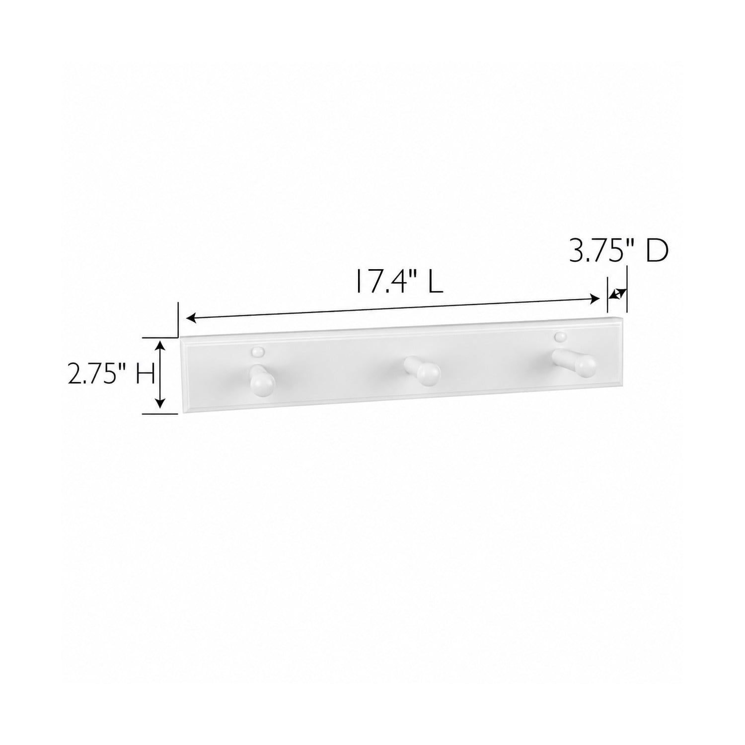 White Wood Dalton Triple Robe Hook, Bathroom, Closet, and Entryway Wall Mount