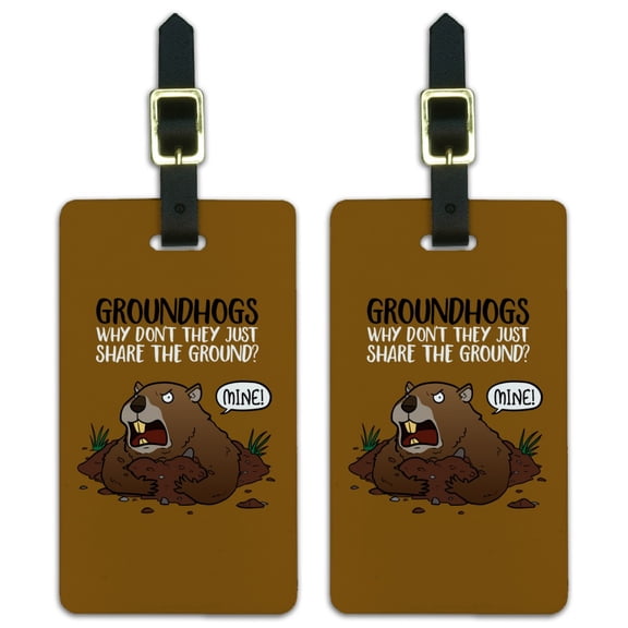 Groundhog Won't Share Funny Luggage ID Tags Suitcase Carry-On Cards - Set of 2