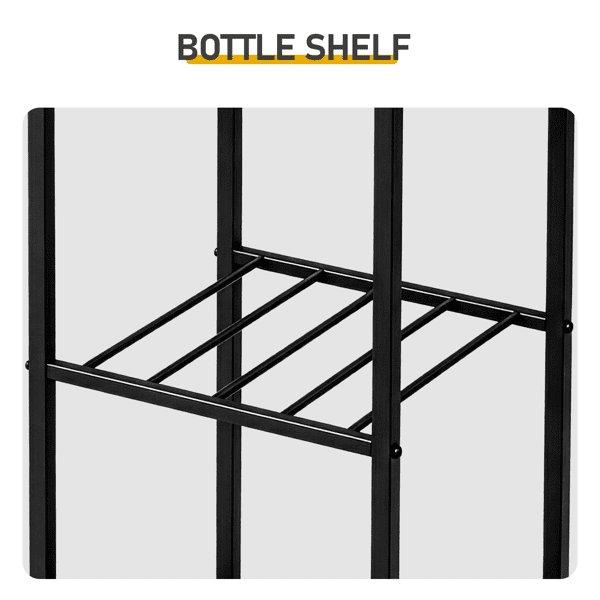 Outdoor Bar Table with Double-Tier Side Shelf, Storage Basket & Wine Glass Rack, Iron Patio Bar Table, 110 x 40 x 94 cm