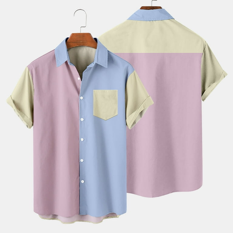 Huk Fishing Shirts For Men Men Casual Non-positioning Printing Buttons  Beach Turndown Short Sleeve Shirt Blouse Vocation T-Shirt,Pink,3XL