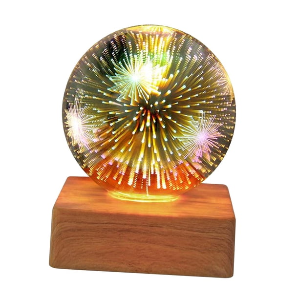 Lámpara de noche con bola de cristal 3D de 90 mm para mesita de noche, escritorio, decoración de dormitorio estrellado
