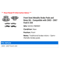 thumbnail image 2 of Front Semi Metallic Brake Pads and Rotor Kit - Compatible with 2003 - 2007 Ford E-250 2004 2005 2006, 2 of 2