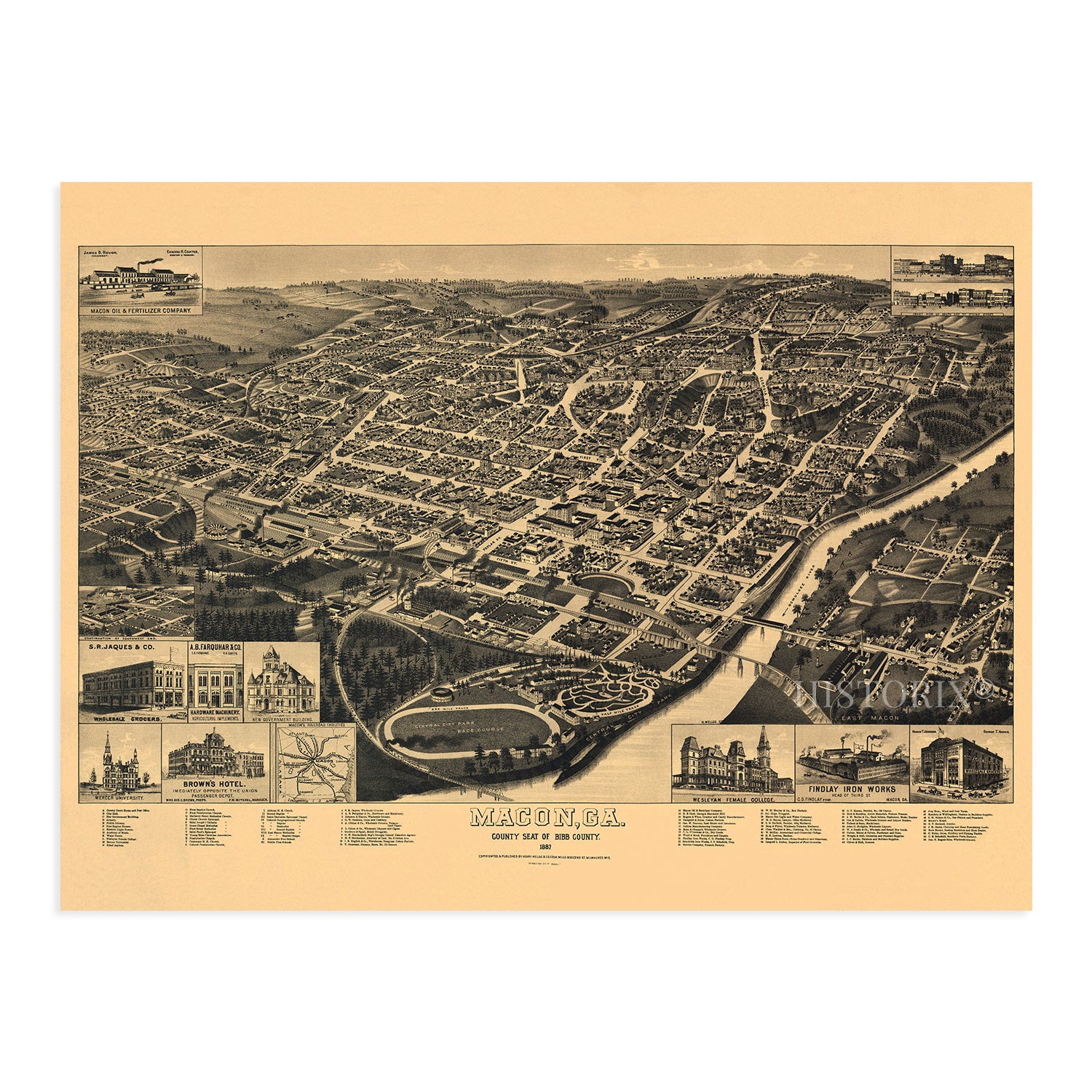 1887 Macon Georgia Map - Vintage Macon GA Wall Art Poster - Old Macon  Georgia Map - Bird's Eye View of Macon Bibb County GA Showing Index to  Points of Interest - Walmart.com
