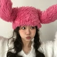 thumbnail image 4 of Fuzzy Bunny Hat for Women Cute Plush Beanie with Bunny Ears Long Rabbit Ears Winter Hat, 4 of 8