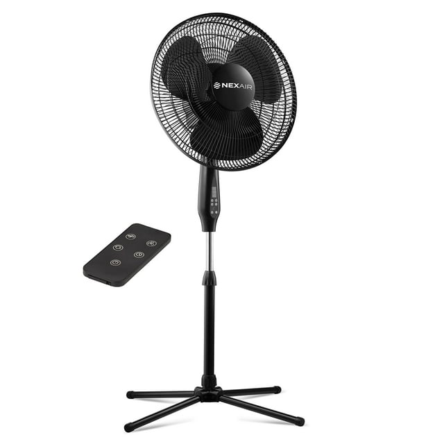 NEXAIR Ventilador de pie con pedestal oscilante de 16 pulgadas, ventilador silencioso para quirófano con control remoto, 3 velocidades, temporizador de apagado automático, negro