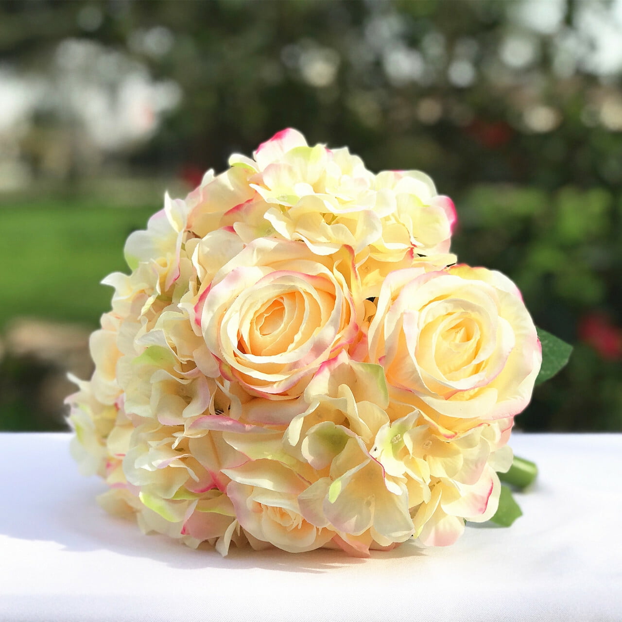 Enova Home Artificial Rose and Hydrangea Silk Flowers Bouquets Set of 2 (Blush) - Walmart.com
