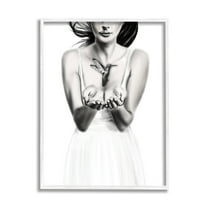 Stupell Industries Girl with Hummingbird Animals & Insects Painting White Framed Art Print Wall Art, 11 x 14