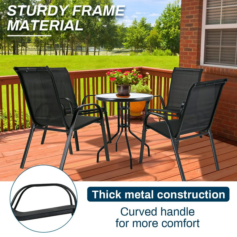 AECOJOY Stackable Outdoor Dining Chairs, 4-Set, Aluminum Frame, Black