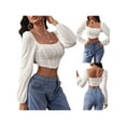 thumbnail image 6 of Seyurigaoka Women's Square Neck Crop Tops Long Sleeve Solid Color Slim Fit Asymmetrical Navel T-Shirts for Club Party, 6 of 7