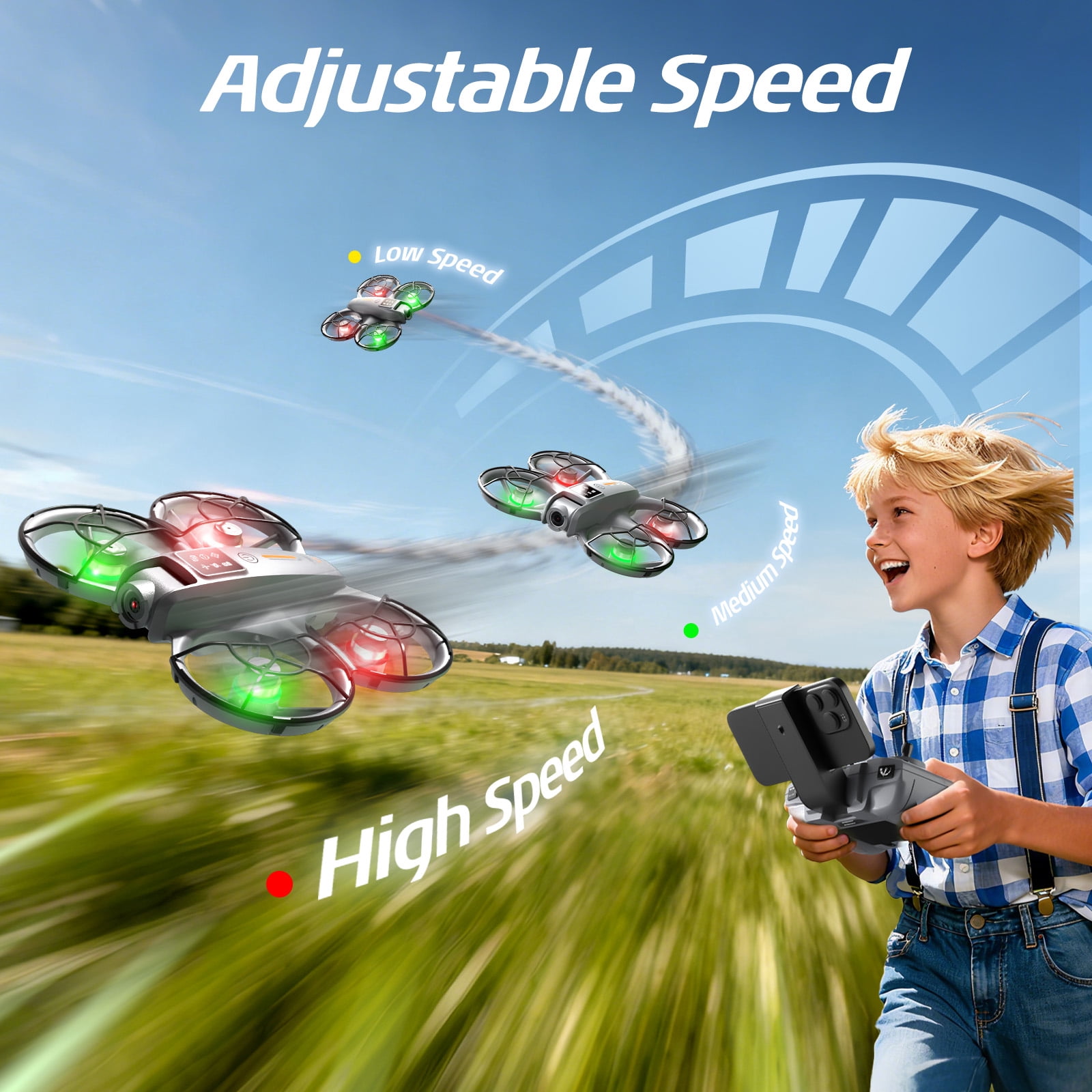 Wefone M2 Drones with Camera for Kids, One-Key Takeoff and Landing, 360° Flip, Headless Mode, Optical Flow Hover, Brushless Motor, 2 Batteries, Gray