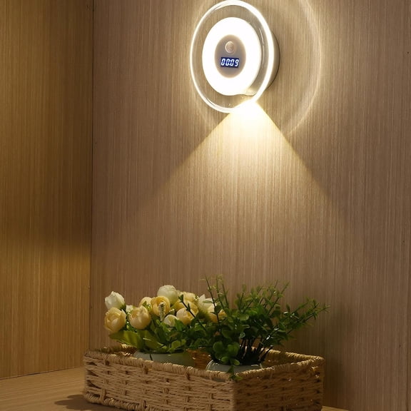 Motion Sensor Night Light, LED Wall Lamp, Induction Light with Clock, Rechargeable and Dimmable, Suitable for Interior Decoration, Bedroom, Bathroom, Corridor, Staircase Lighting, 2 Pack