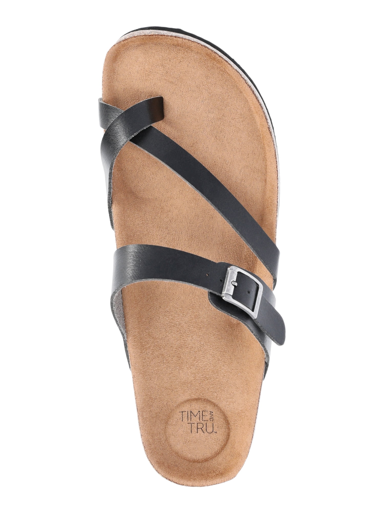 Time and Tru Women's Asymmetric Strap Footbed Sandals, Wide Width Available