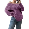 thumbnail image 3 of Long Sleeve Women's Off Shoulder Sweater Oversized Ribbed Knit Fall Tunic Pullover Top Cold Shoulder Pullover, 3 of 6