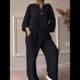 thumbnail image 5 of Conjunto de 2 Piezas de y Algodón para Mujer, con Cuello en V, Camisa de Larga Abotonada y Pantalón con Bolsillos Negro XL, 5 of 7