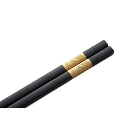 

HOMEMAXS 10 pairs Alloy Stainless Steel Chinese Style Auspicious Chopsticks (Golden+Black)