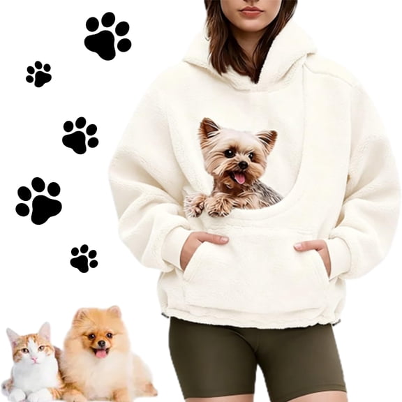 Cuddle Pouch Hoodie for Women Fleece Carrier Sweatshirt with Dog Pouch